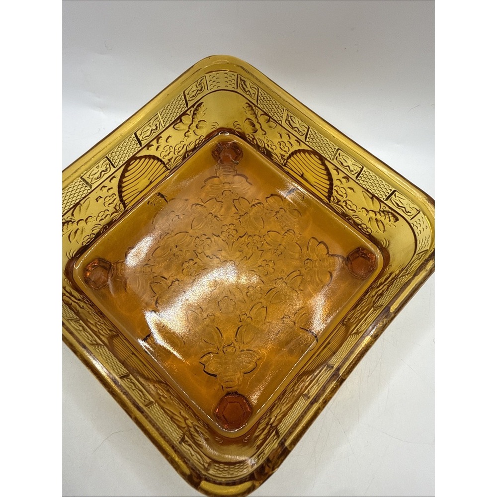 Vtg Tiara Indiana Glass Amber Bee Box Bottom Only Replacement 2.5" x 5.5" Dish - Picture 7 of 11